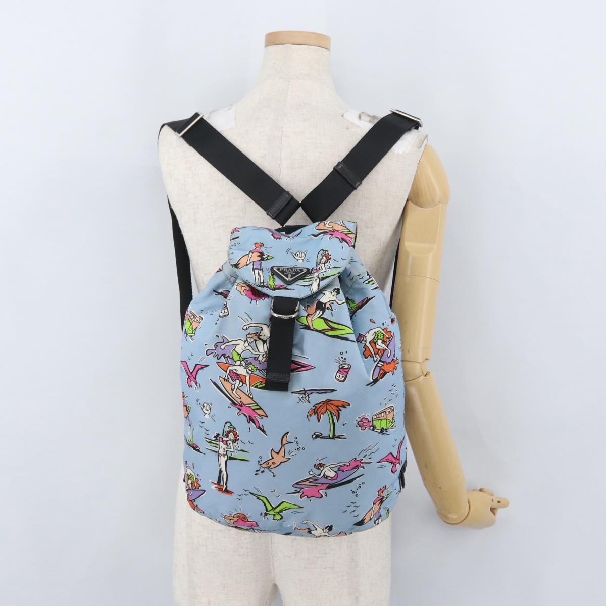 PRADA Backpack Nylon Light Blue Silver Auth LNZ330