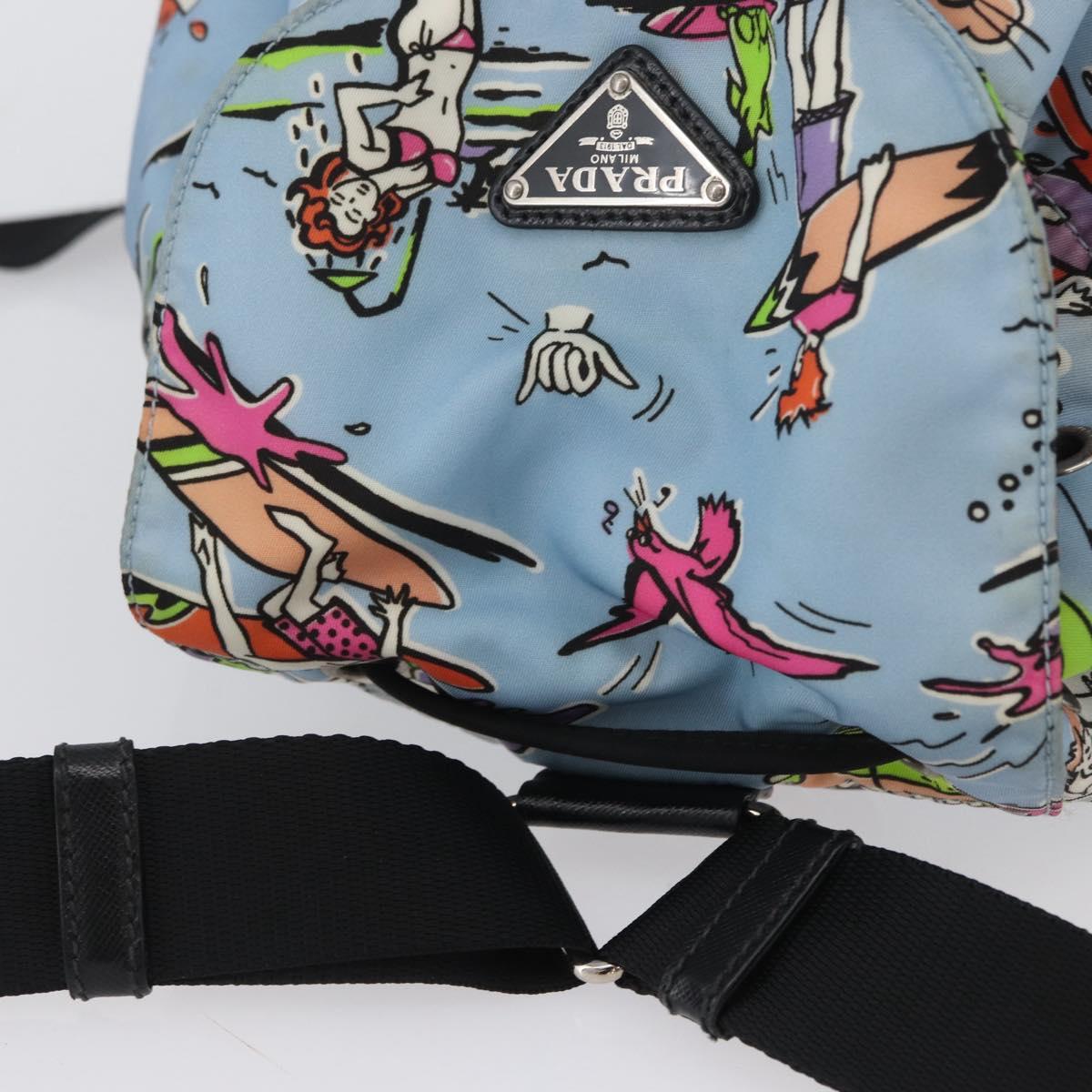 PRADA Backpack Nylon Light Blue Silver Auth LNZ330