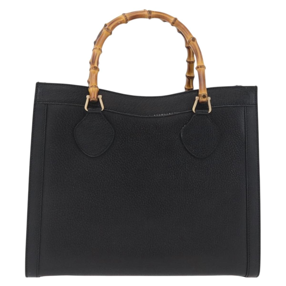 GUCCI Bamboo Tote Bag Leather Black Gold 002 0260 Auth LNZ335