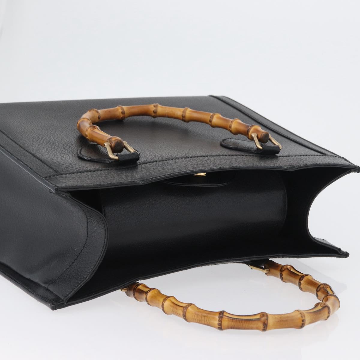 GUCCI Bamboo Tote Bag Leather Black Gold 002 0260 Auth LNZ335