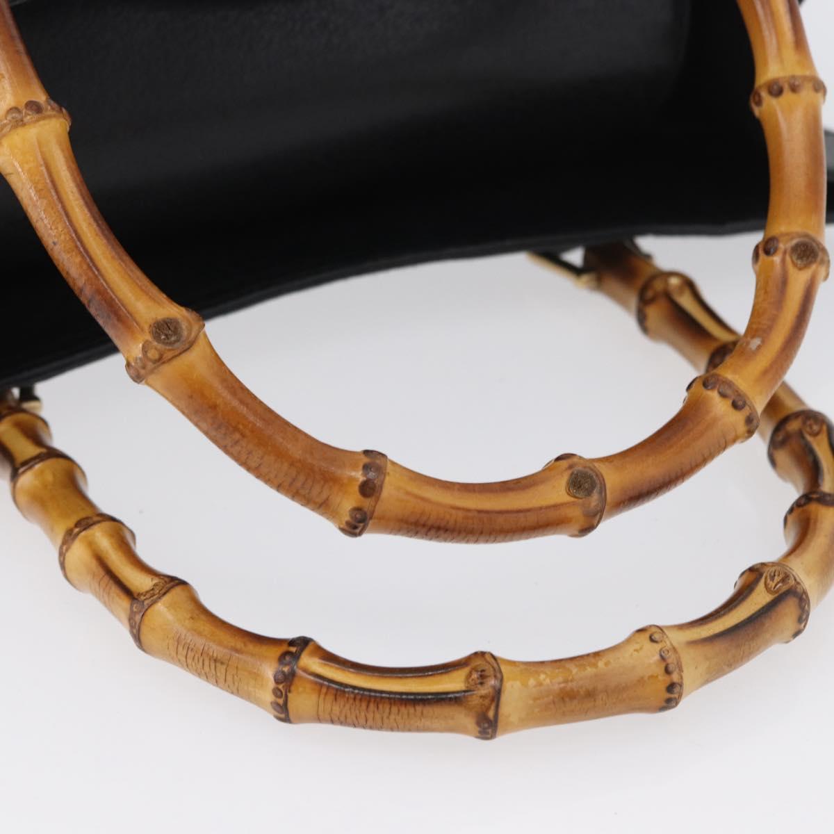 GUCCI Bamboo Tote Bag Leather Black Gold 002 0260 Auth LNZ335