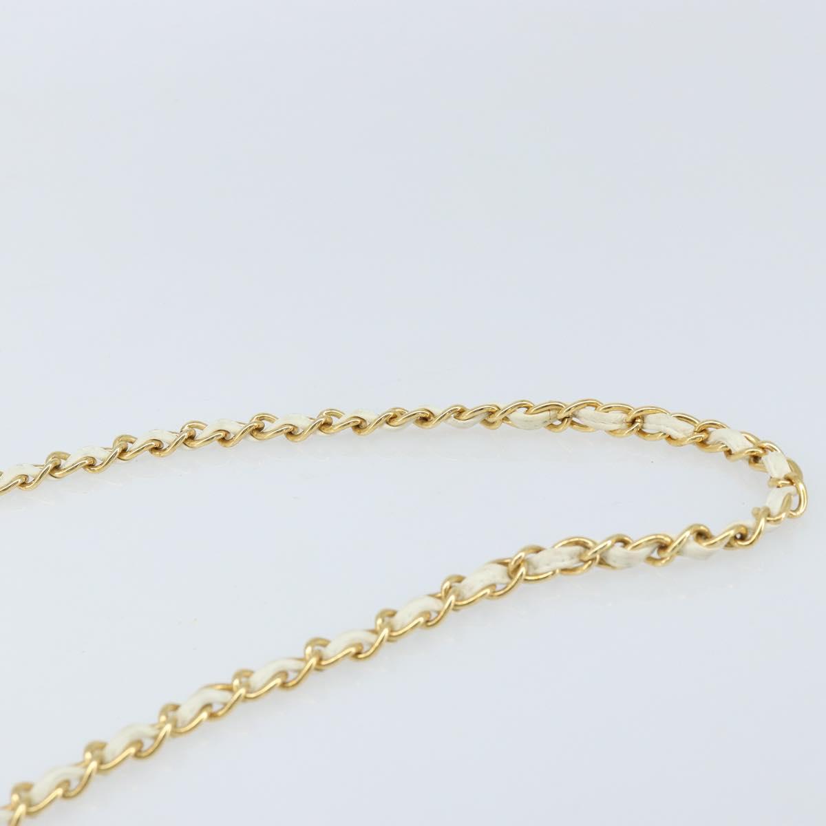 CHANEL Matelasse Chain Shoulder Bag Lamb Skin White Gold CC Auth LNZ336A