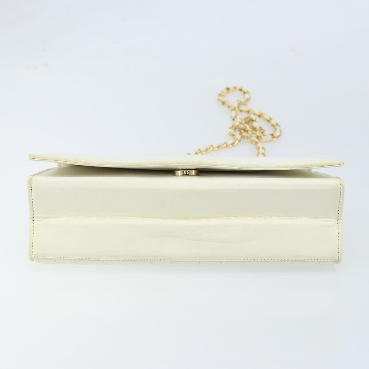 CHANEL Matelasse Chain Shoulder Bag Lamb Skin White Gold CC Auth LNZ336A