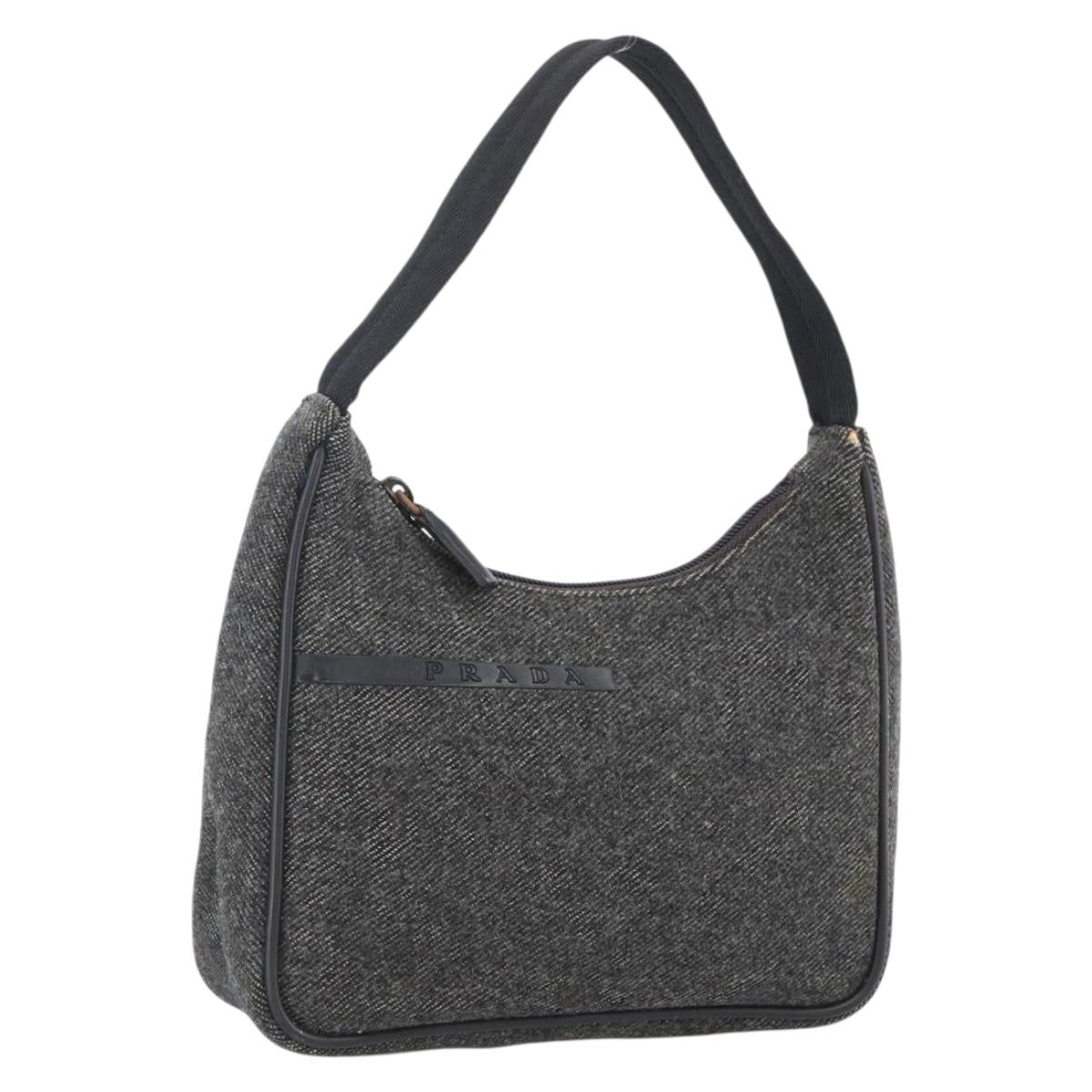 PRADA Hand Pouch Wool Gray Auth LNZ343