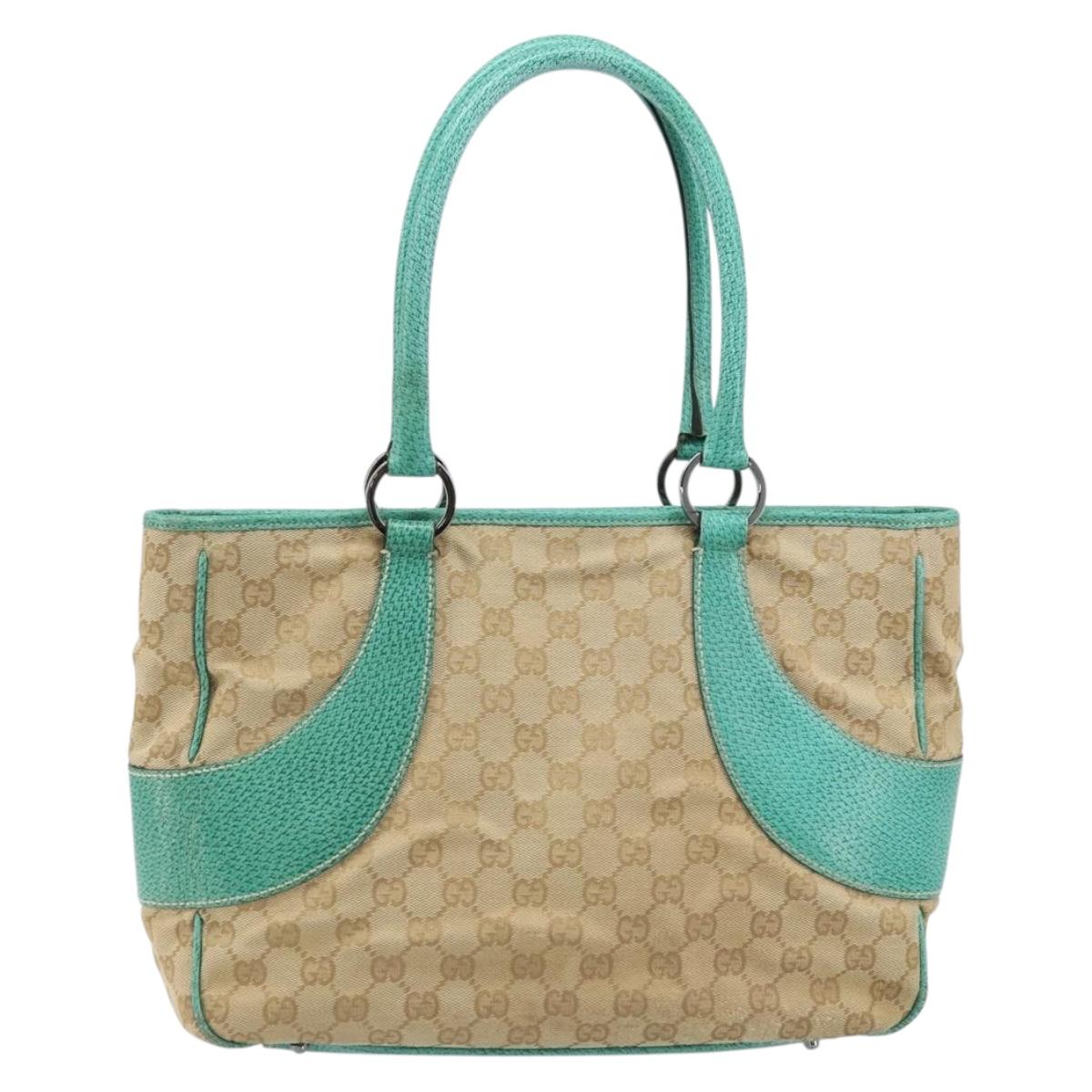 GUCCI GG Canvas Hand Bag Beige Silver 113011 Auth LNZ350