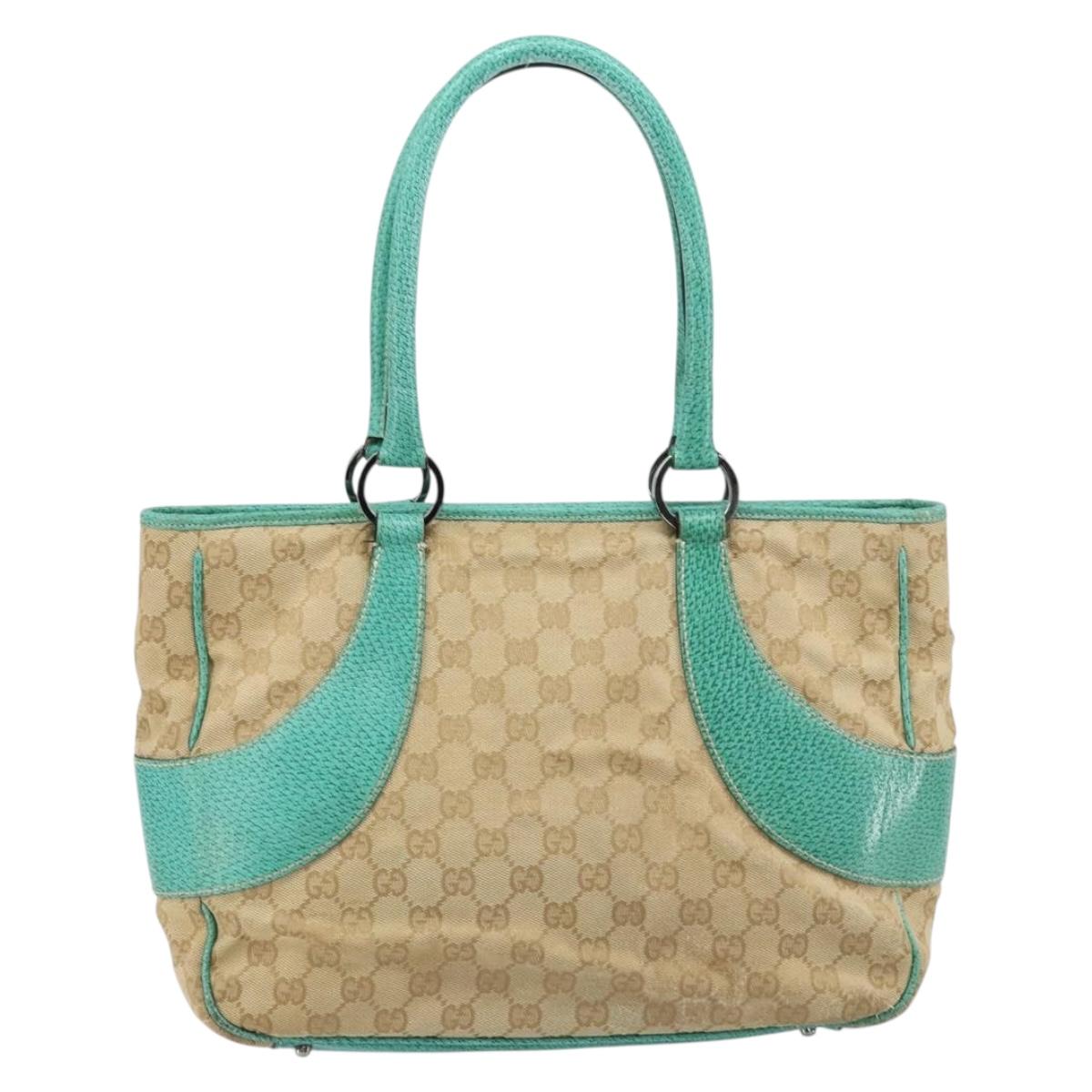 GUCCI GG Canvas Hand Bag Beige Silver 113011 Auth LNZ350