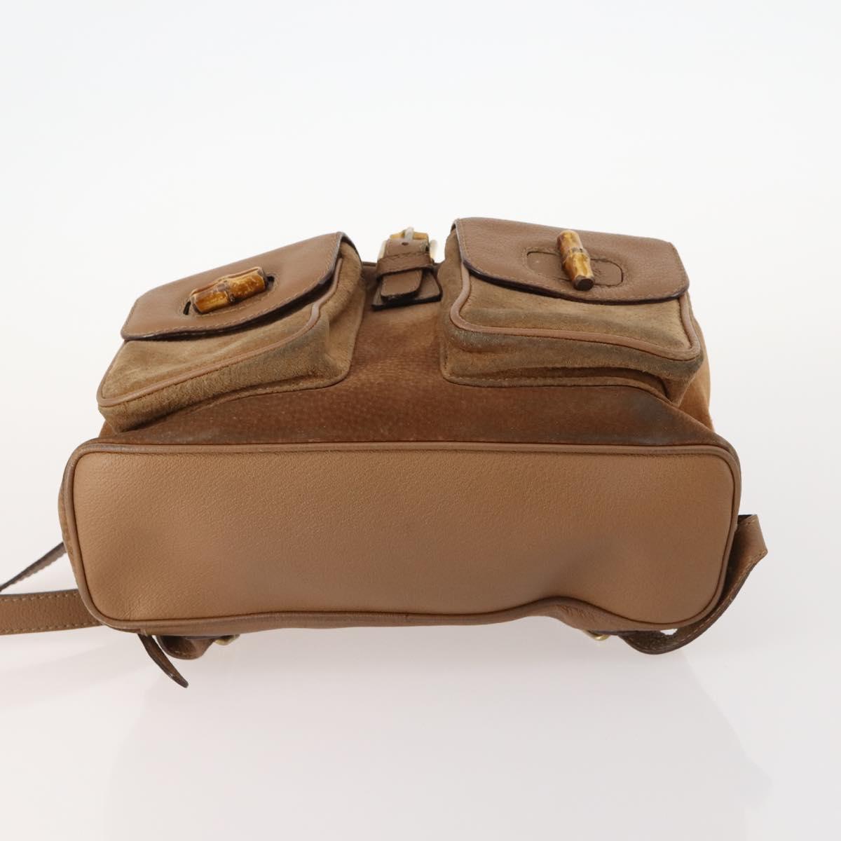 GUCCI Bamboo Backpack Suede Brown Gold 003 2058 0016 Auth LNZ352