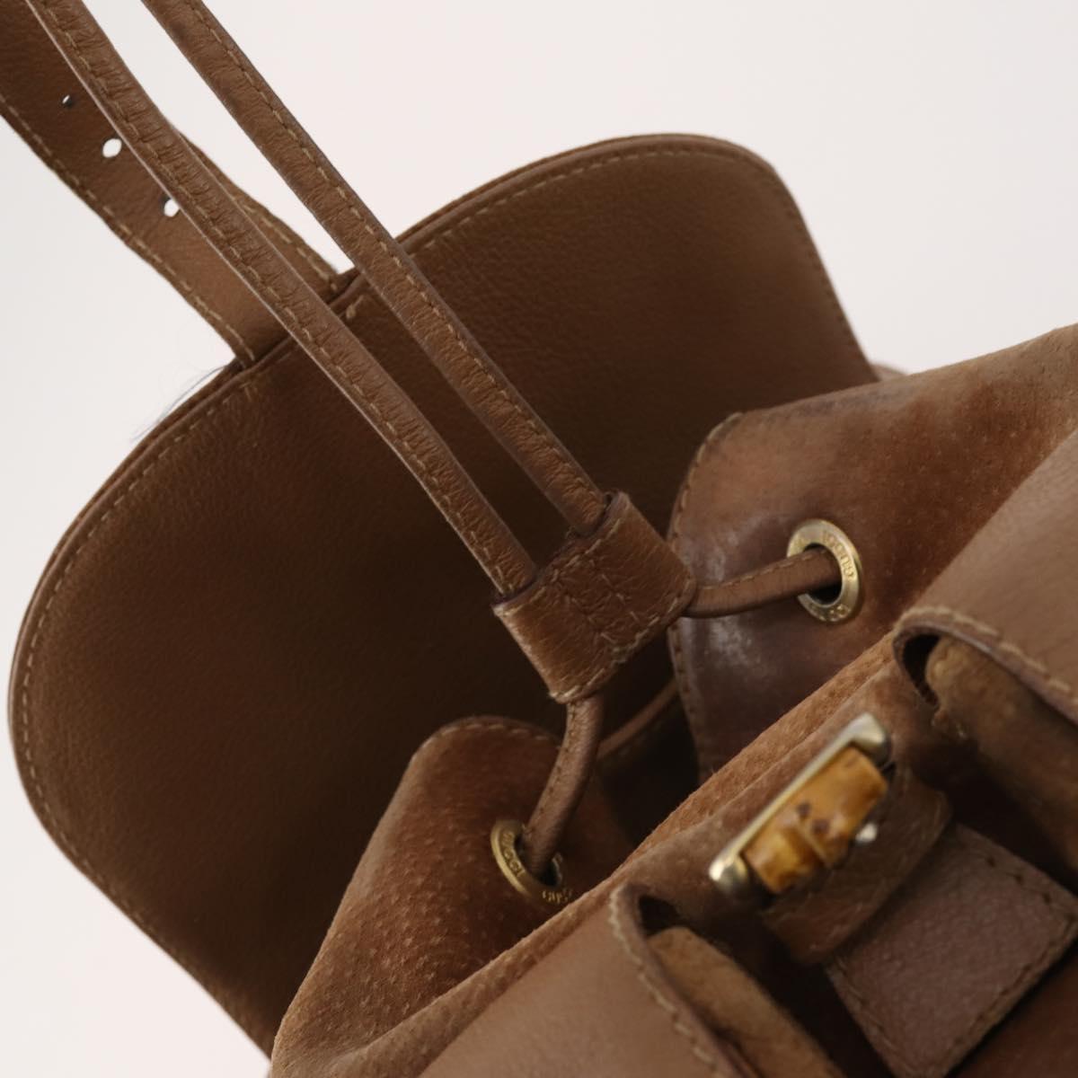 GUCCI Bamboo Backpack Suede Brown Gold 003 2058 0016 Auth LNZ352