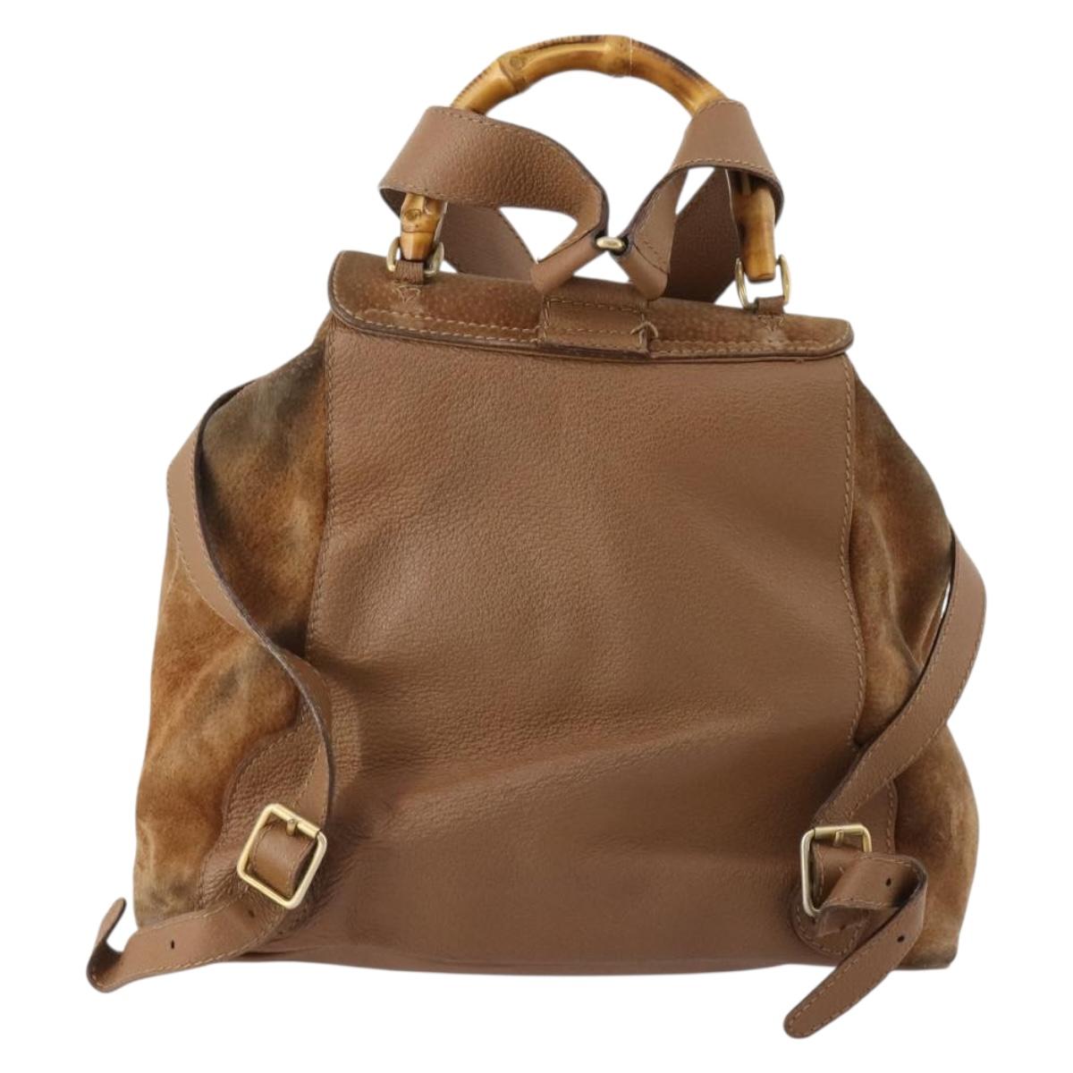 GUCCI Bamboo Backpack Suede Brown Gold 003 2058 0016 Auth LNZ352