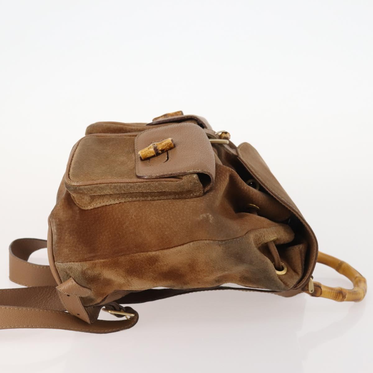 GUCCI Bamboo Backpack Suede Brown Gold 003 2058 0016 Auth LNZ352