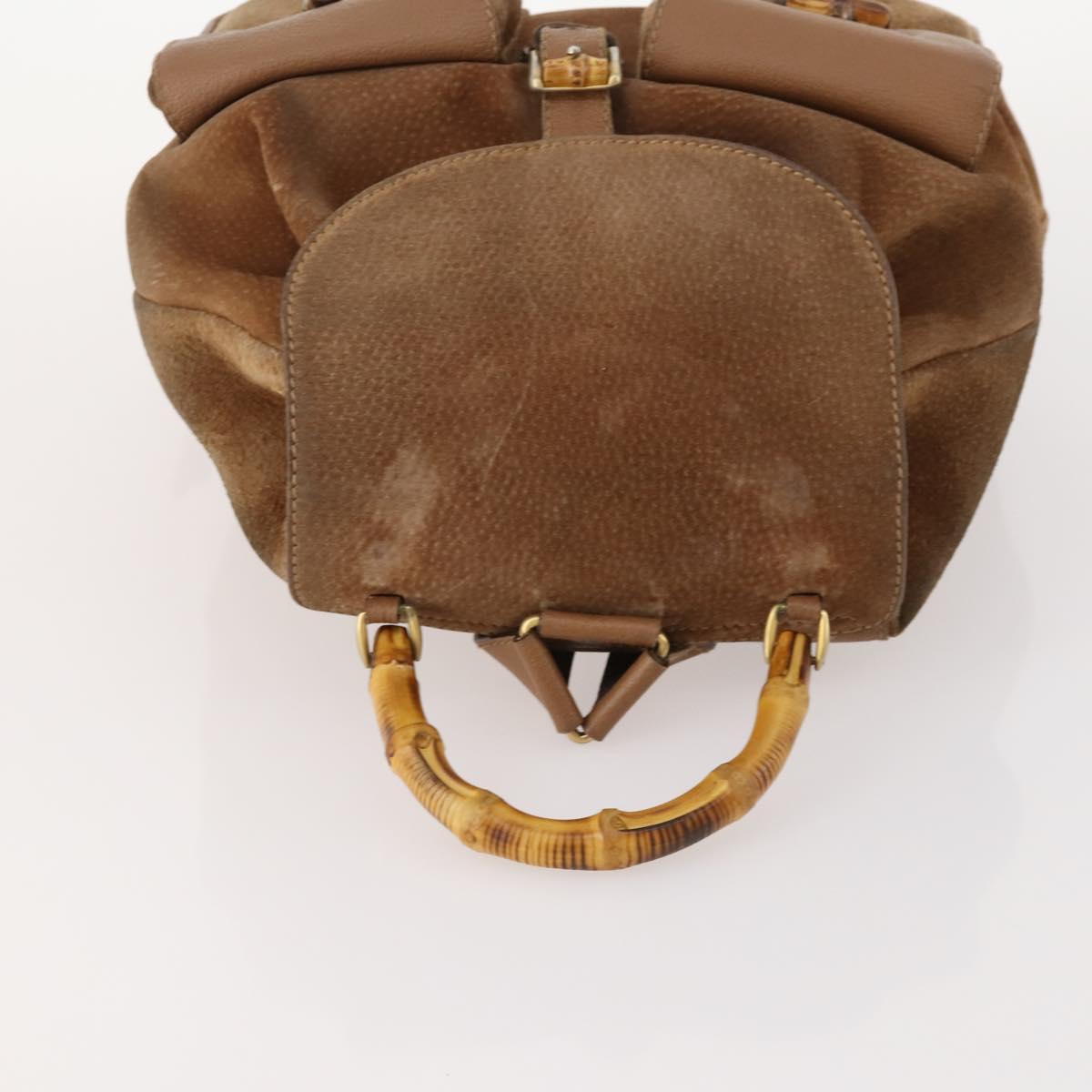 GUCCI Bamboo Backpack Suede Brown Gold 003 2058 0016 Auth LNZ352