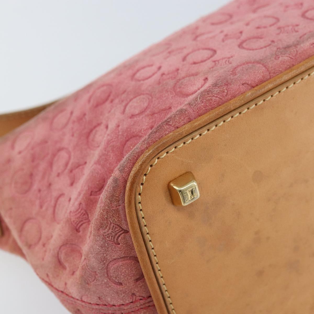 CELINE C Macadam Canvas Shoulder Bag Suede Pink Gold Auth LNZ353