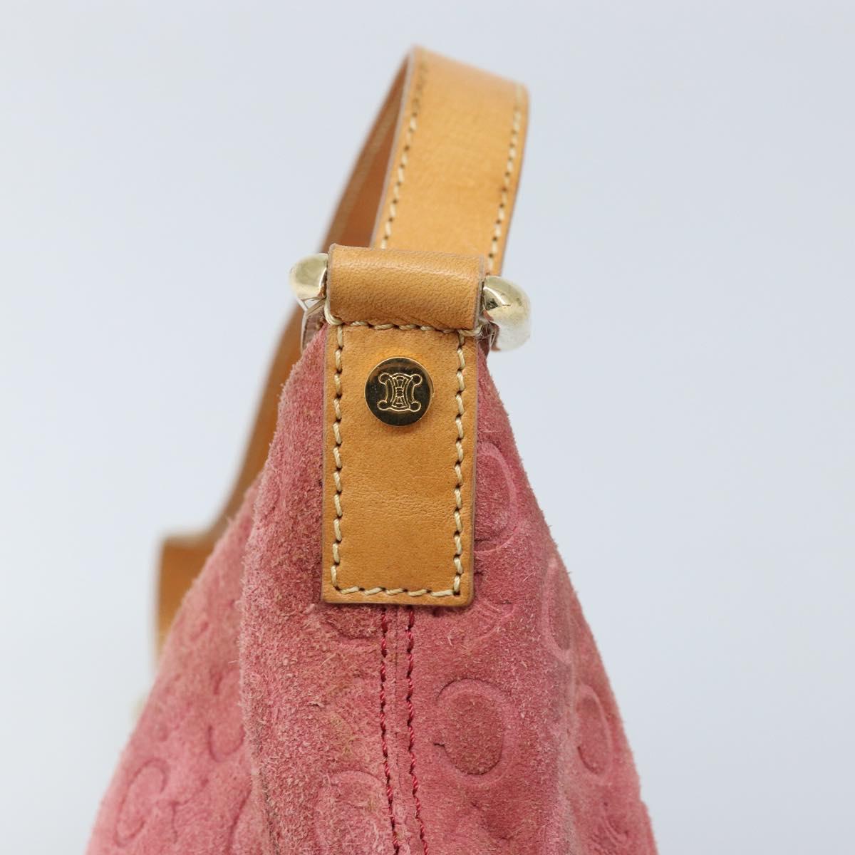 CELINE C Macadam Canvas Shoulder Bag Suede Pink Gold Auth LNZ353