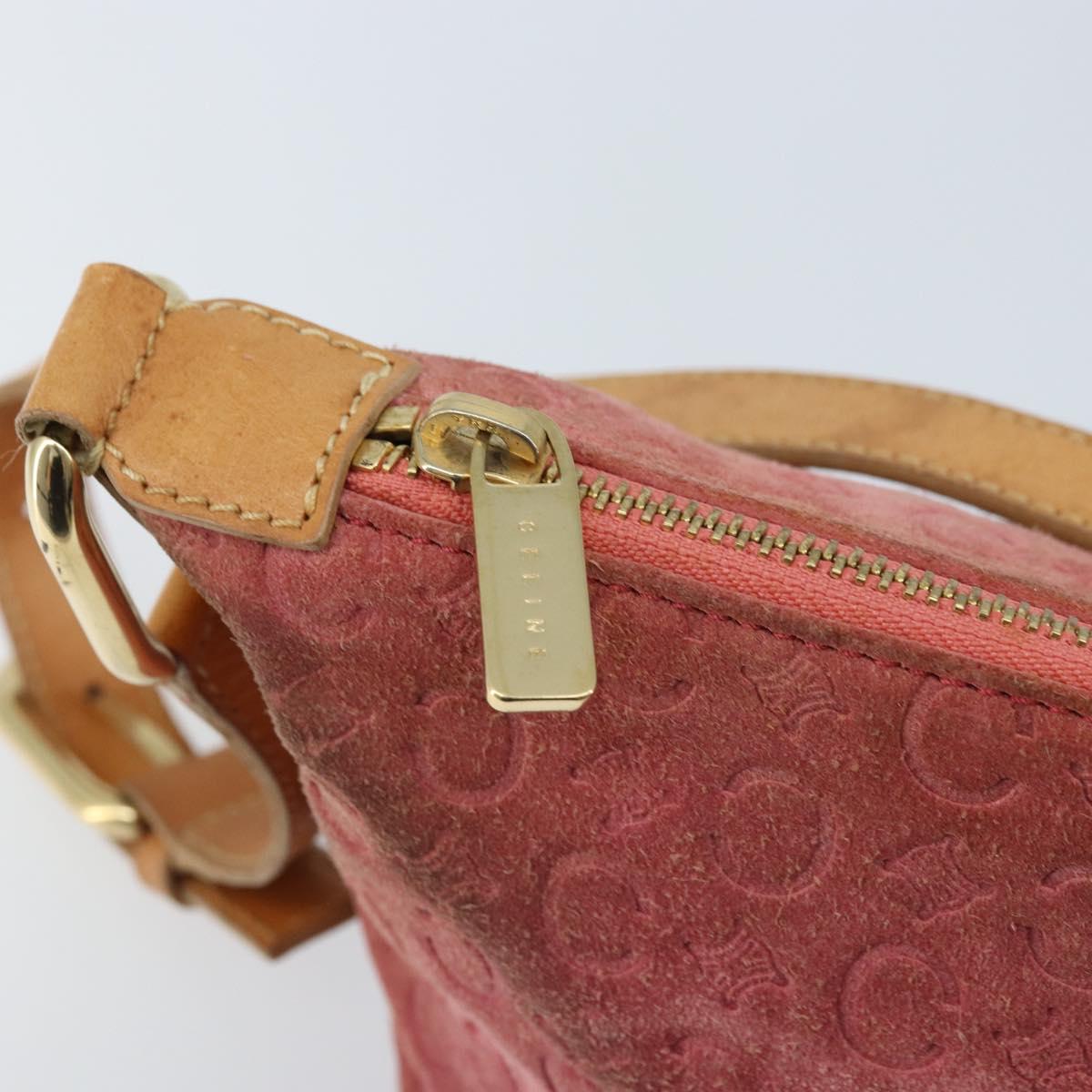 CELINE C Macadam Canvas Shoulder Bag Suede Pink Gold Auth LNZ353