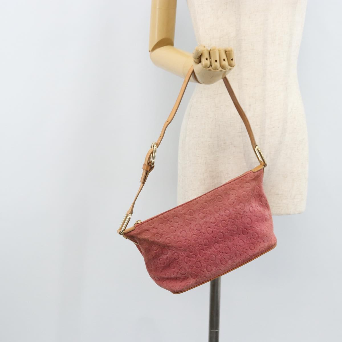 CELINE C Macadam Canvas Shoulder Bag Suede Pink Gold Auth LNZ353