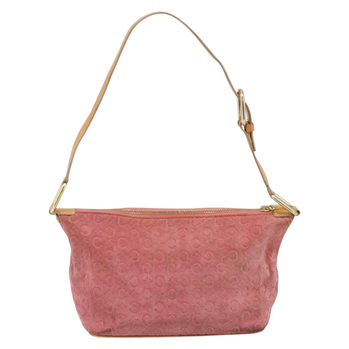 CELINE C Macadam Canvas Shoulder Bag Suede Pink Gold Auth LNZ353