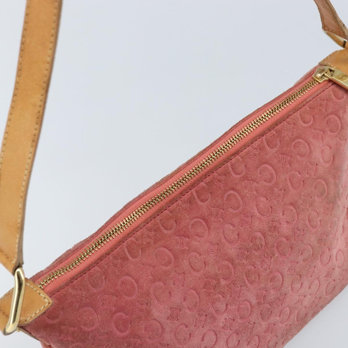 CELINE C Macadam Canvas Shoulder Bag Suede Pink Gold Auth LNZ353