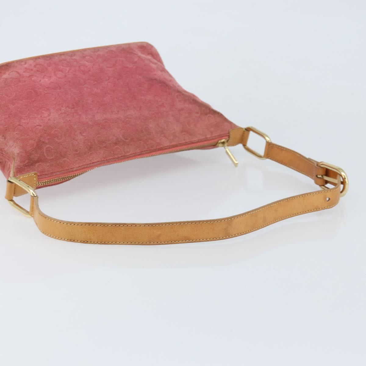 CELINE C Macadam Canvas Shoulder Bag Suede Pink Gold Auth LNZ353