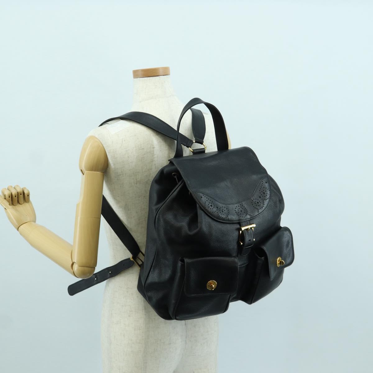 TIFFANY&Co. Backpack Leather Black Gold Auth LNZ354V