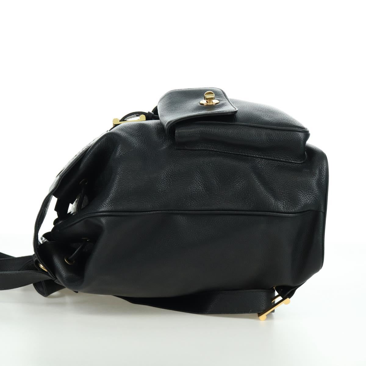 TIFFANY&Co. Backpack Leather Black Gold Auth LNZ354V