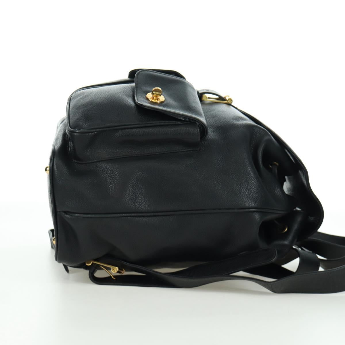 TIFFANY&Co. Backpack Leather Black Gold Auth LNZ354V