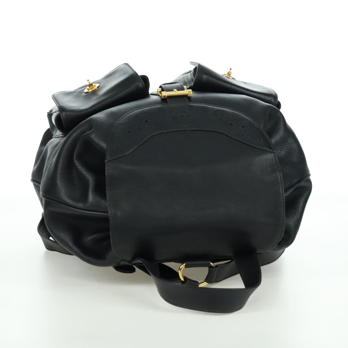 TIFFANY&Co. Backpack Leather Black Gold Auth LNZ354V