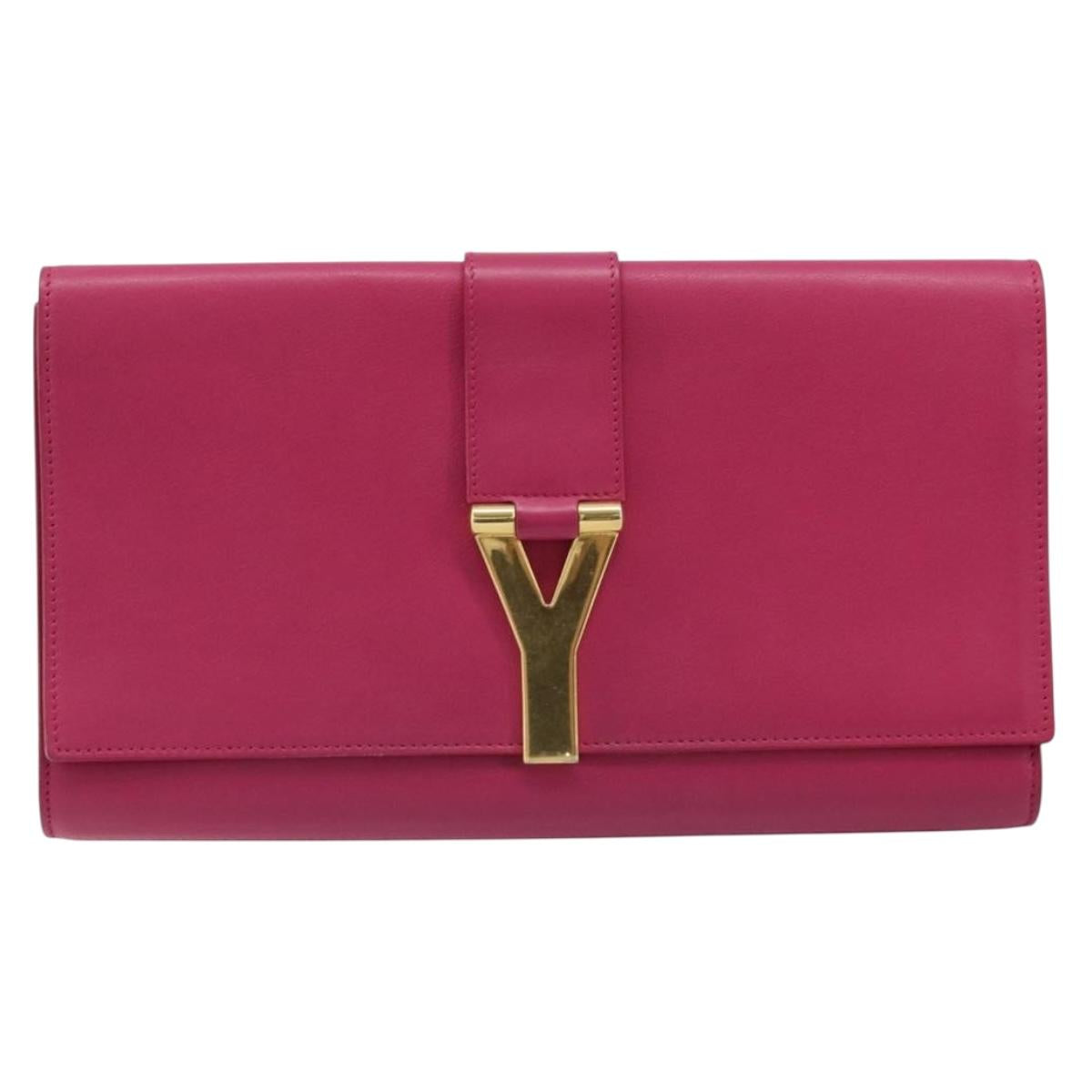 SAINT LAURENT Y Line Clutch Bag Leather Pink Gold 311213 Auth LNZ355