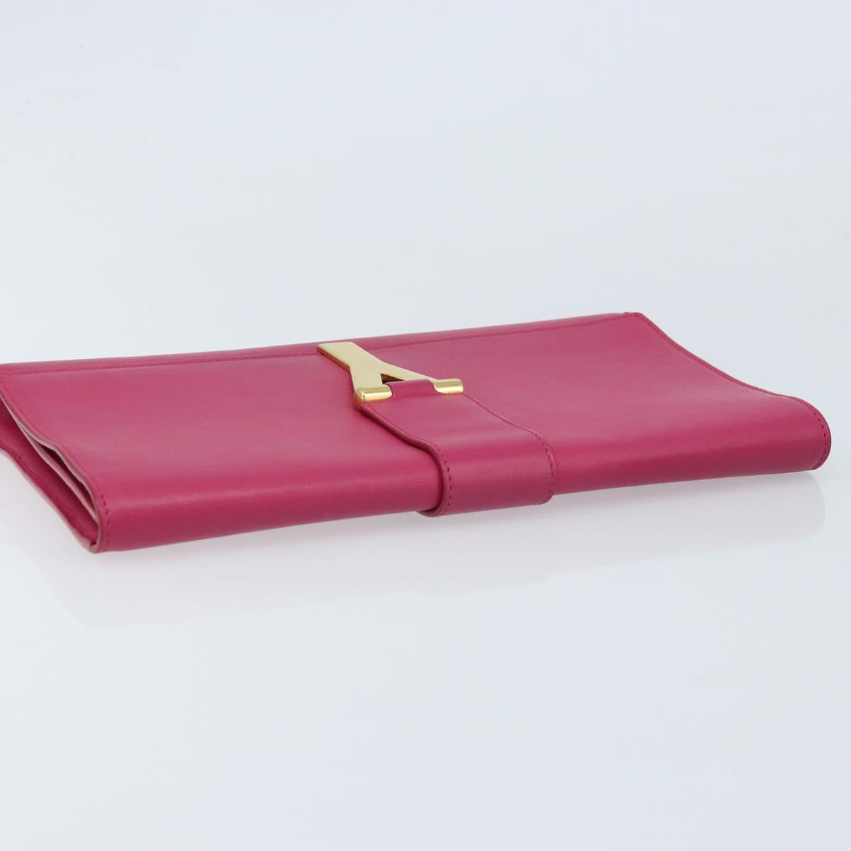 SAINT LAURENT Y Line Clutch Bag Leather Pink Gold 311213 Auth LNZ355