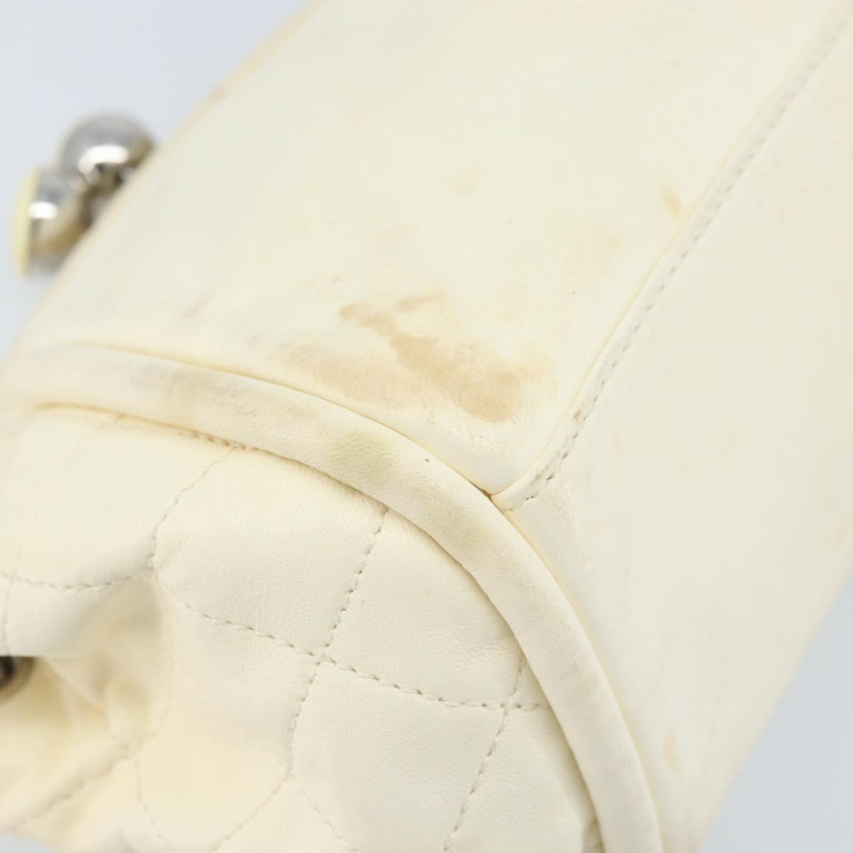 CHANEL Matelasse Chain Shoulder Bag Lamb Skin White Silver CC Auth LNZ357A