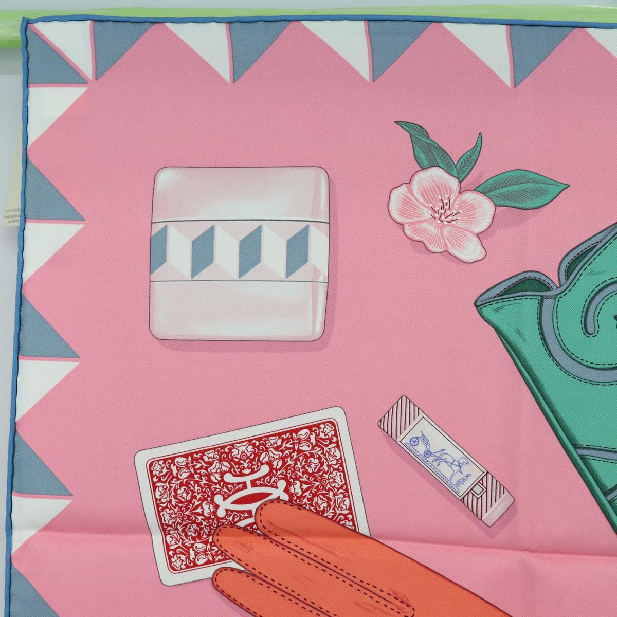 HERMES Carre 90 Scarf ""L'Heure des Gants"" Silk Pink Auth LNZ365SAM