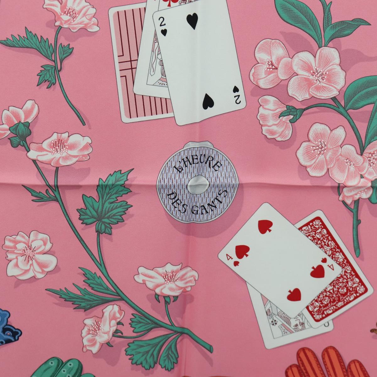HERMES Carre 90 Scarf ""L'Heure des Gants"" Silk Pink Auth LNZ365SAM