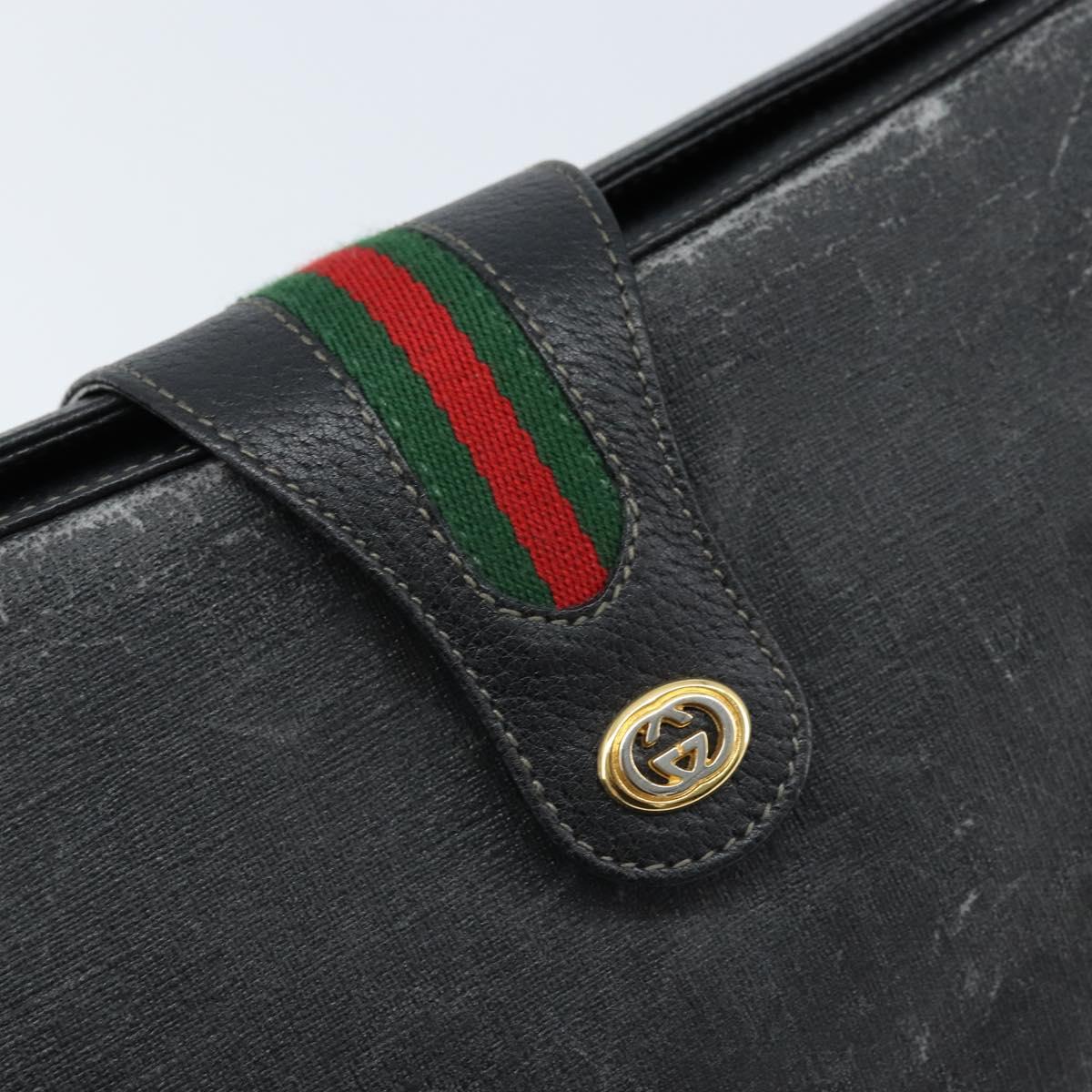 GUCCI GG Supreme Web Sherry Line Bag PVC Black Gold 116 02 076 Auth LNZ368
