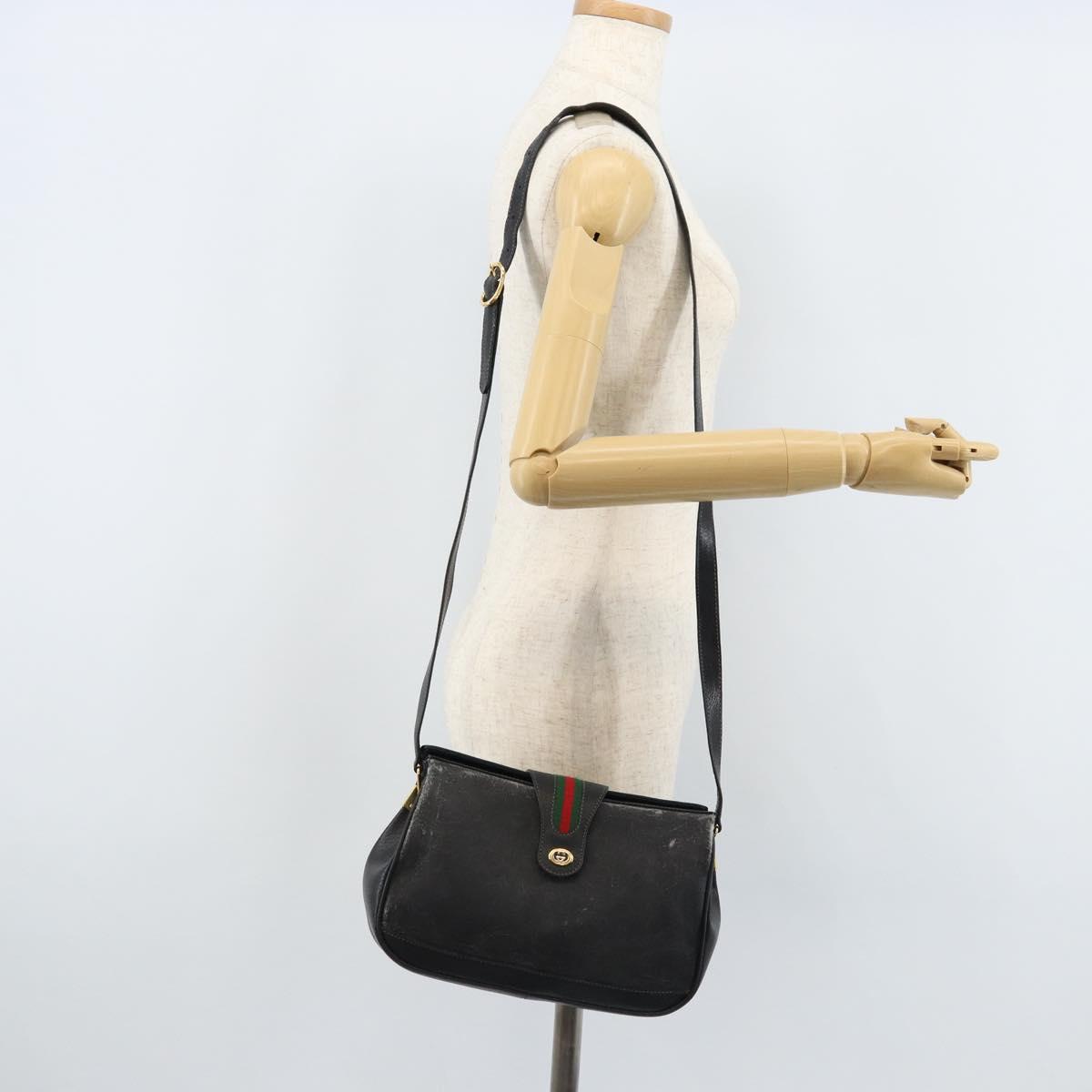 GUCCI GG Supreme Web Sherry Line Bag PVC Black Gold 116 02 076 Auth LNZ368