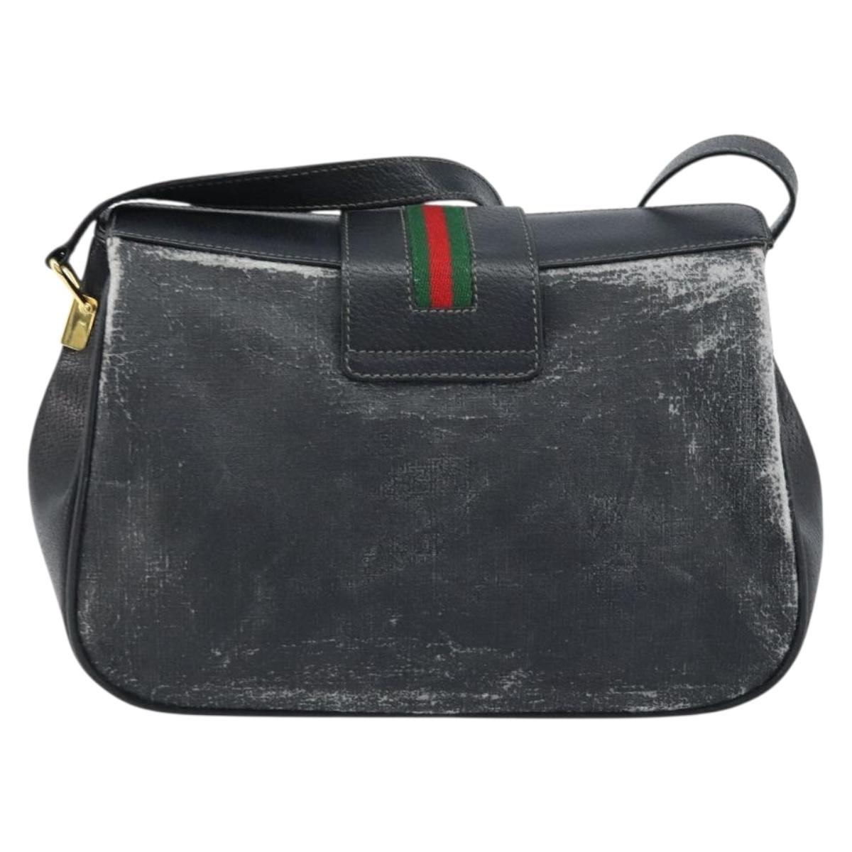 GUCCI GG Supreme Web Sherry Line Bag PVC Black Gold 116 02 076 Auth LNZ368