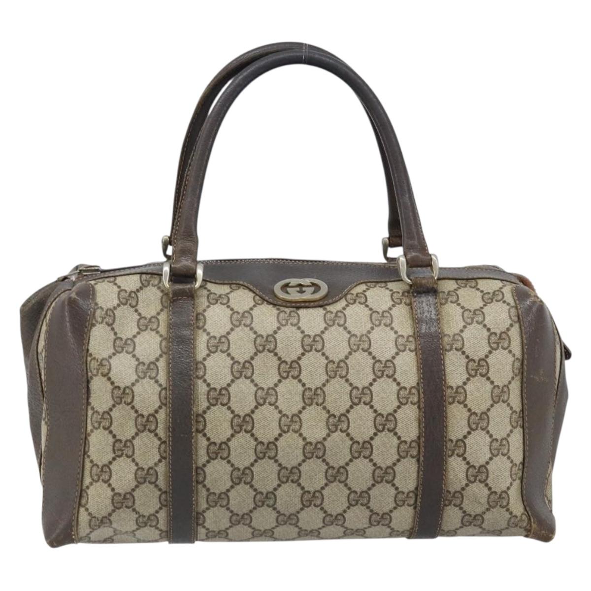 GUCCI GG Supreme Boston Bag PVC Beige Gold 14 03 3214 Auth LNZ370