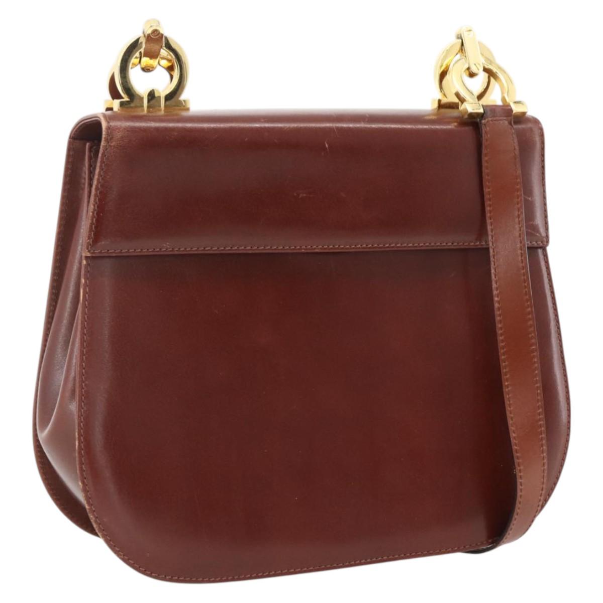 Salvatore Ferragamo Gancini Shoulder Bag Leather Brown Gold Auth LNZ377