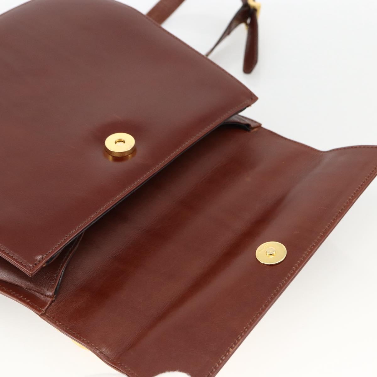 Salvatore Ferragamo Gancini Shoulder Bag Leather Brown Gold Auth LNZ377