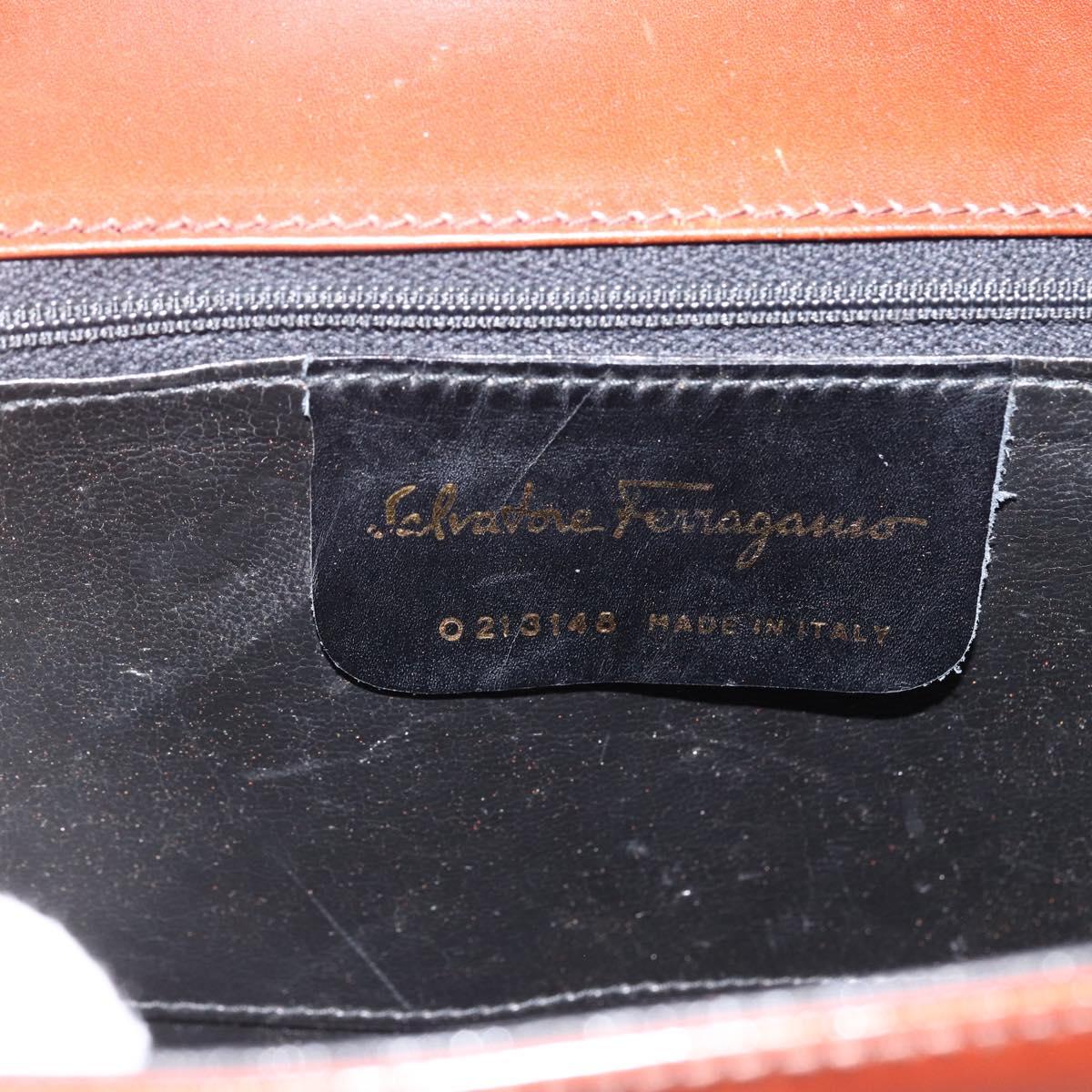Salvatore Ferragamo Gancini Shoulder Bag Leather Brown Gold Auth LNZ377