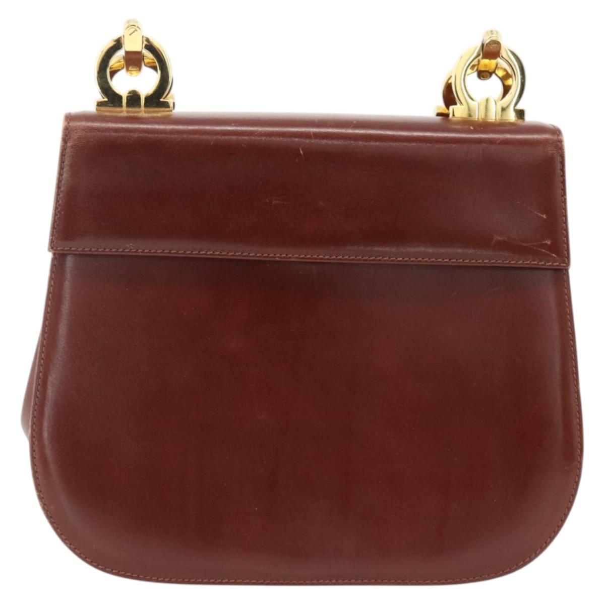 Salvatore Ferragamo Gancini Shoulder Bag Leather Brown Gold Auth LNZ377