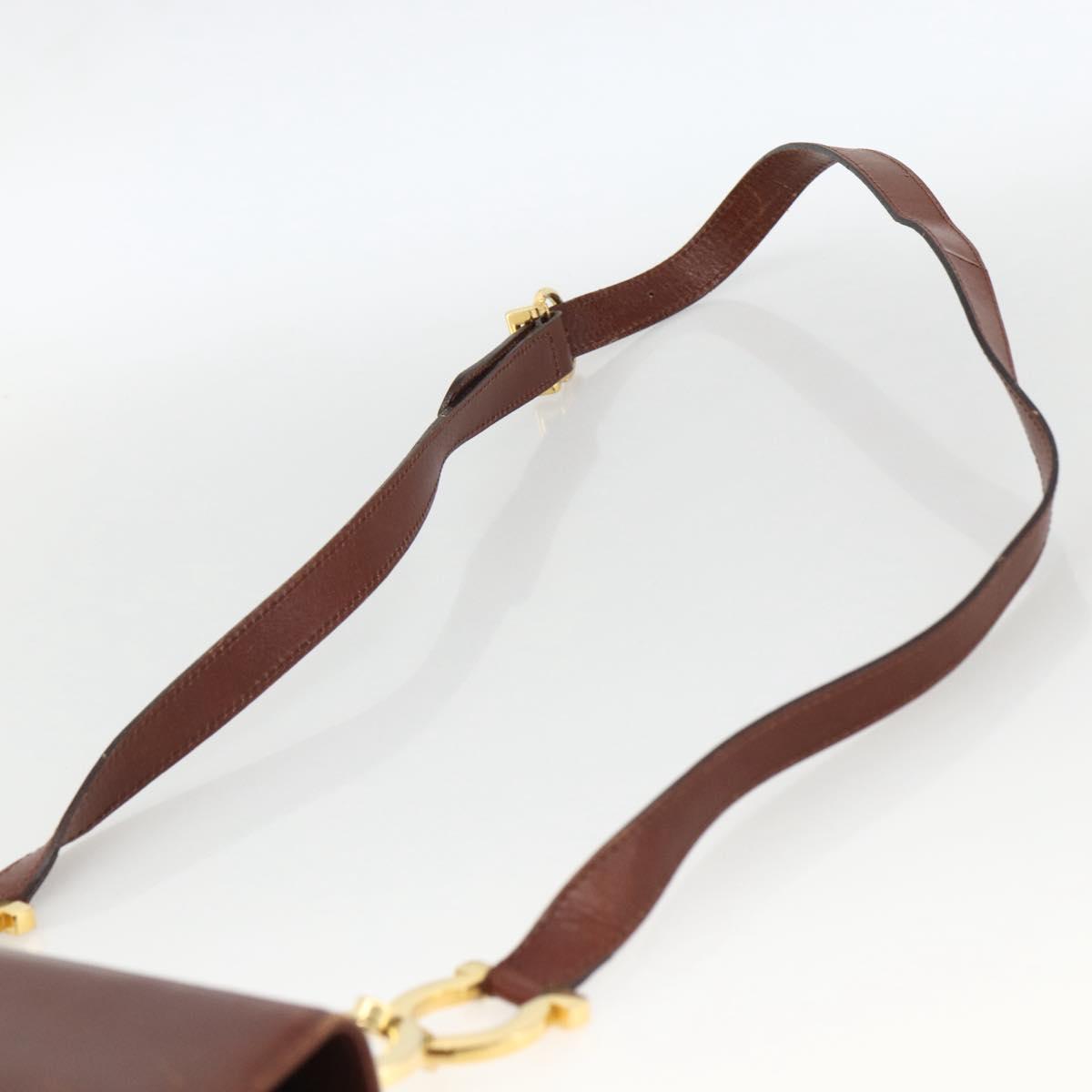 Salvatore Ferragamo Gancini Shoulder Bag Leather Brown Gold Auth LNZ377