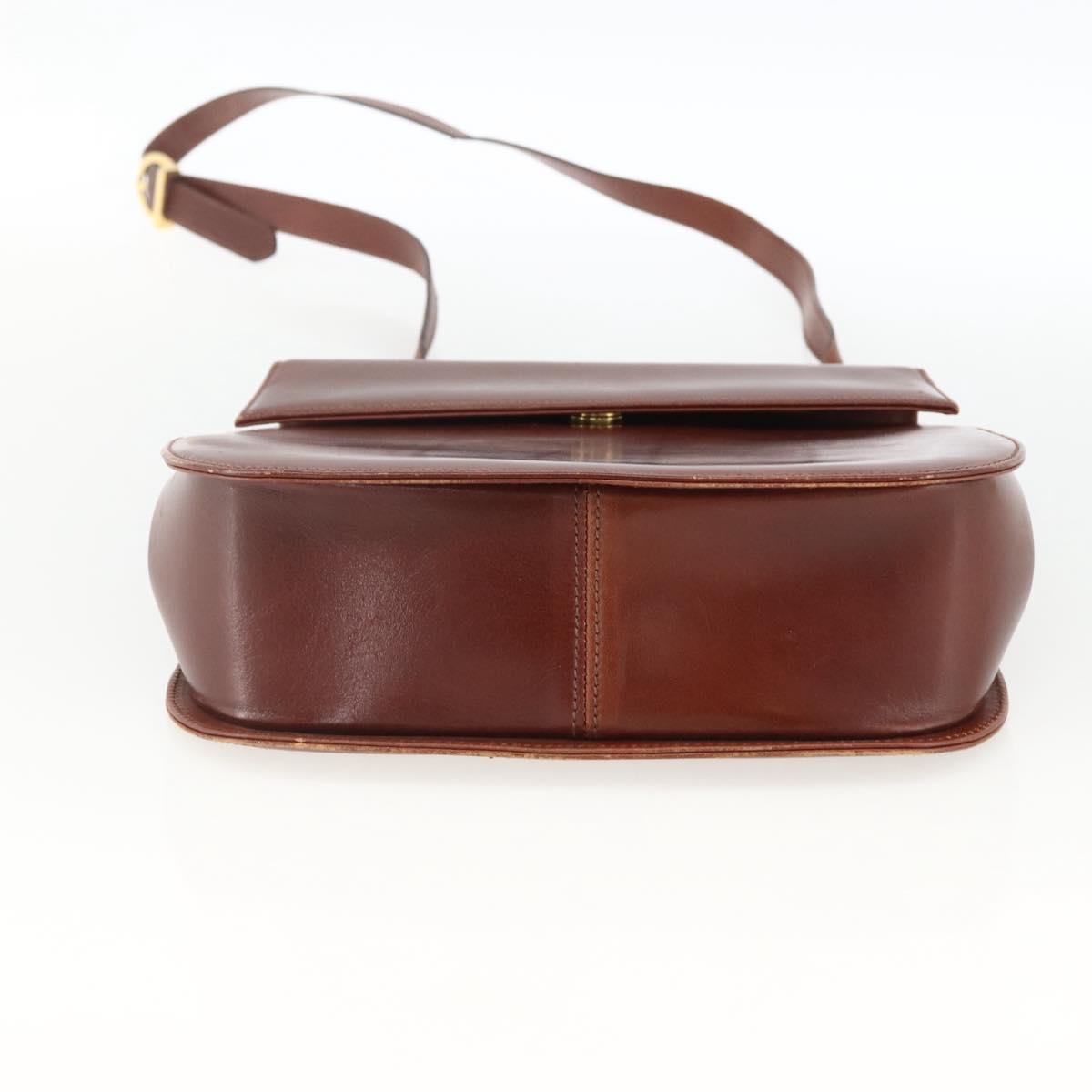 Salvatore Ferragamo Gancini Shoulder Bag Leather Brown Gold Auth LNZ377