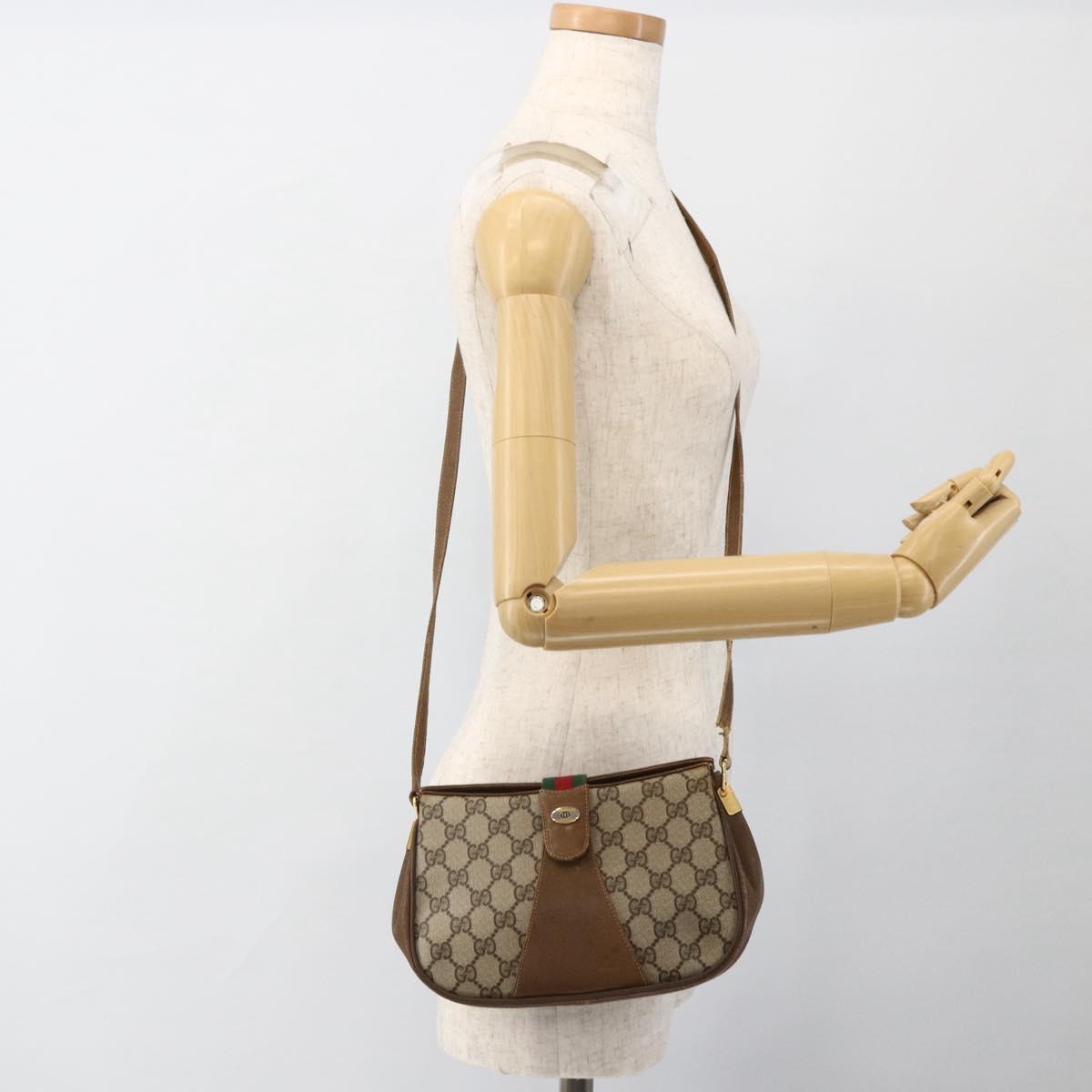 GUCCI Web Sherry Line GG Supreme Shoulder Bag PVC Beige 66 02 024 Auth LNZ379