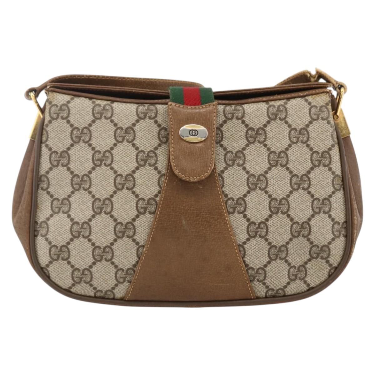 GUCCI Web Sherry Line GG Supreme Shoulder Bag PVC Beige 66 02 024 Auth LNZ379