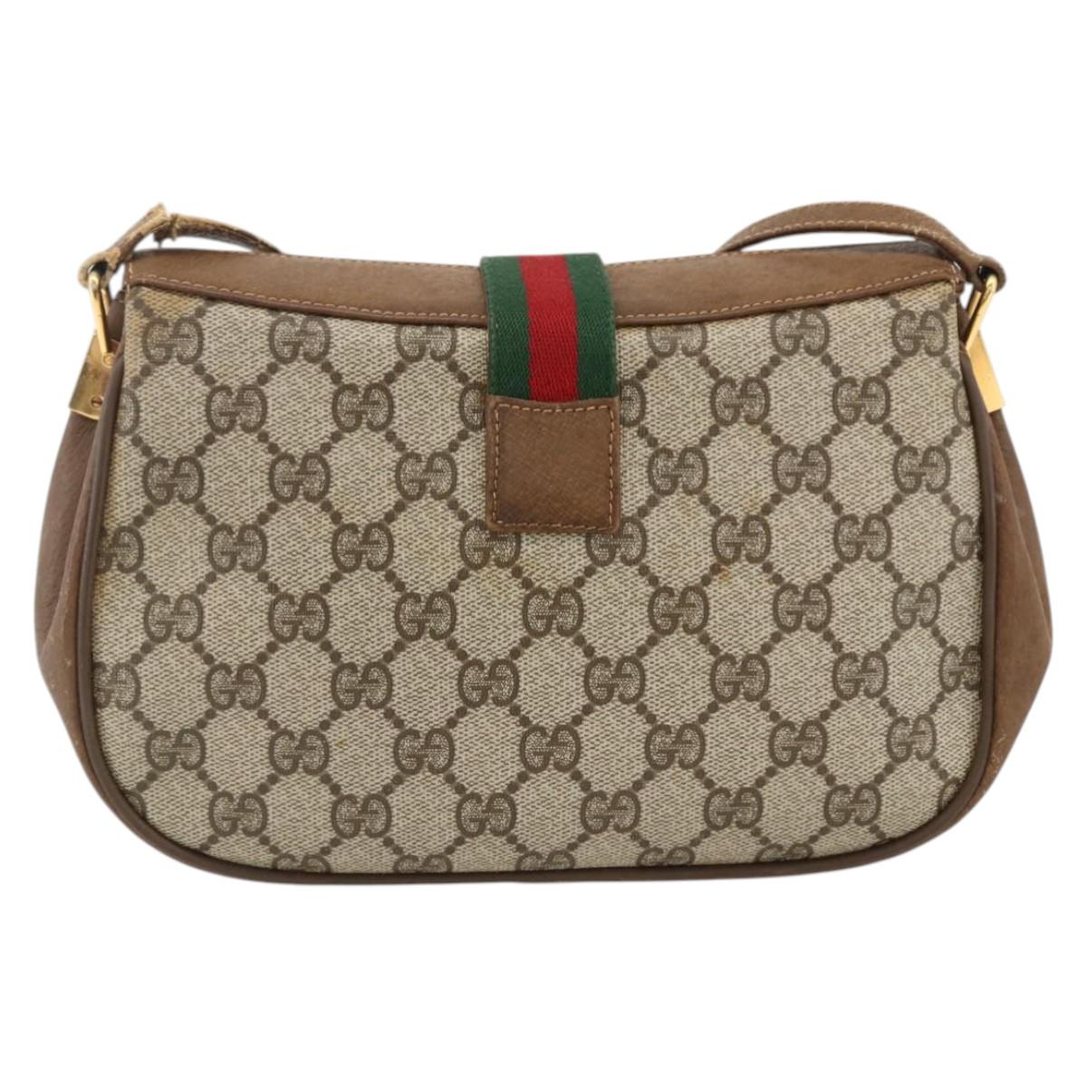 GUCCI Web Sherry Line GG Supreme Shoulder Bag PVC Beige 66 02 024 Auth LNZ379