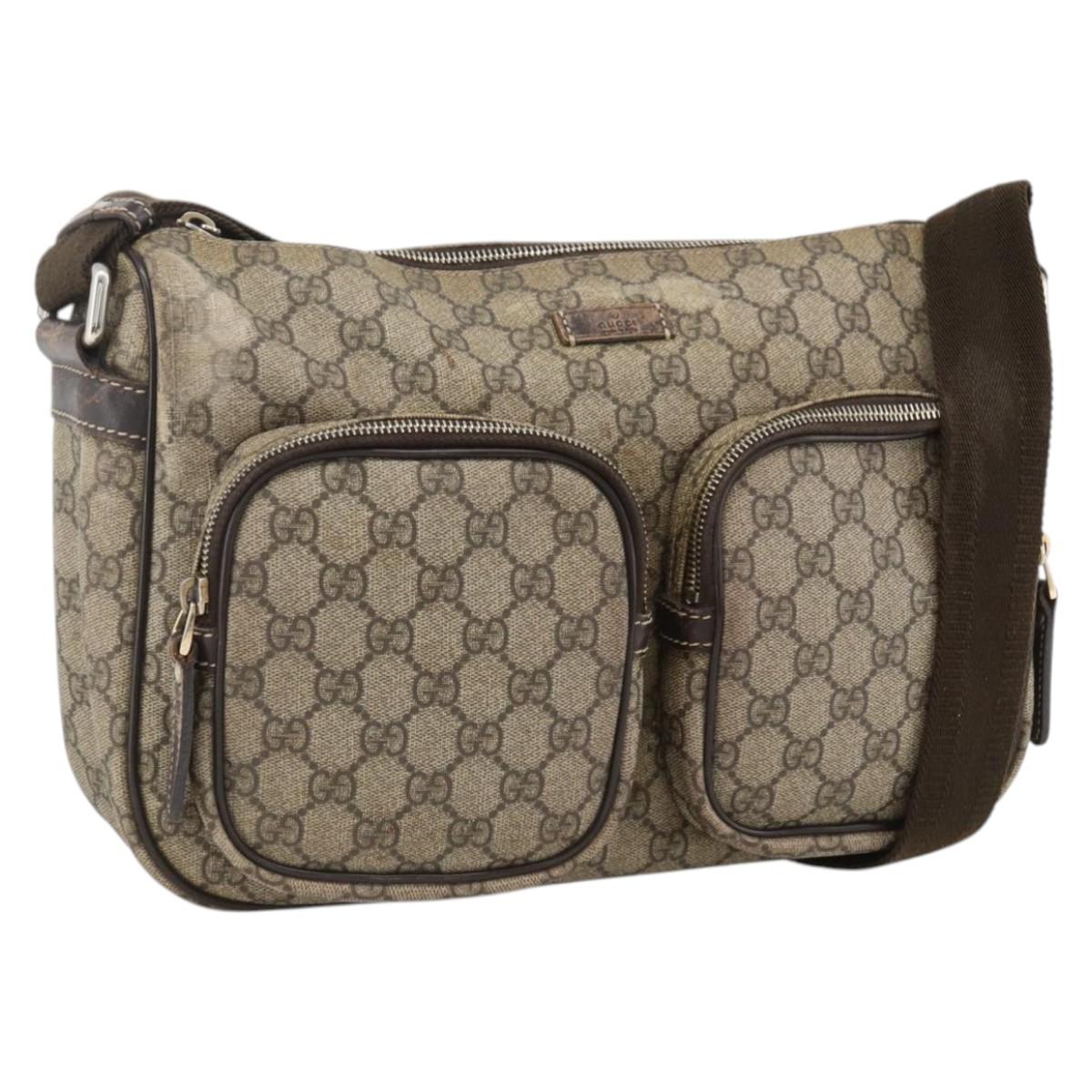 GUCCI GG Supreme Shoulder Bag PVC Beige Gold 246881 Auth LNZ392