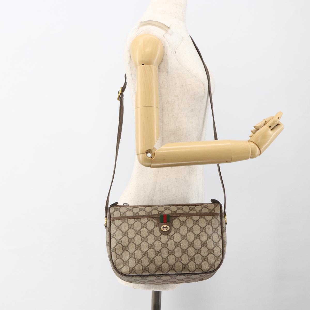GUCCI GG Supreme Web Sherry Line Bag PVC Beige Gold 89 02 077 Auth LNZ393