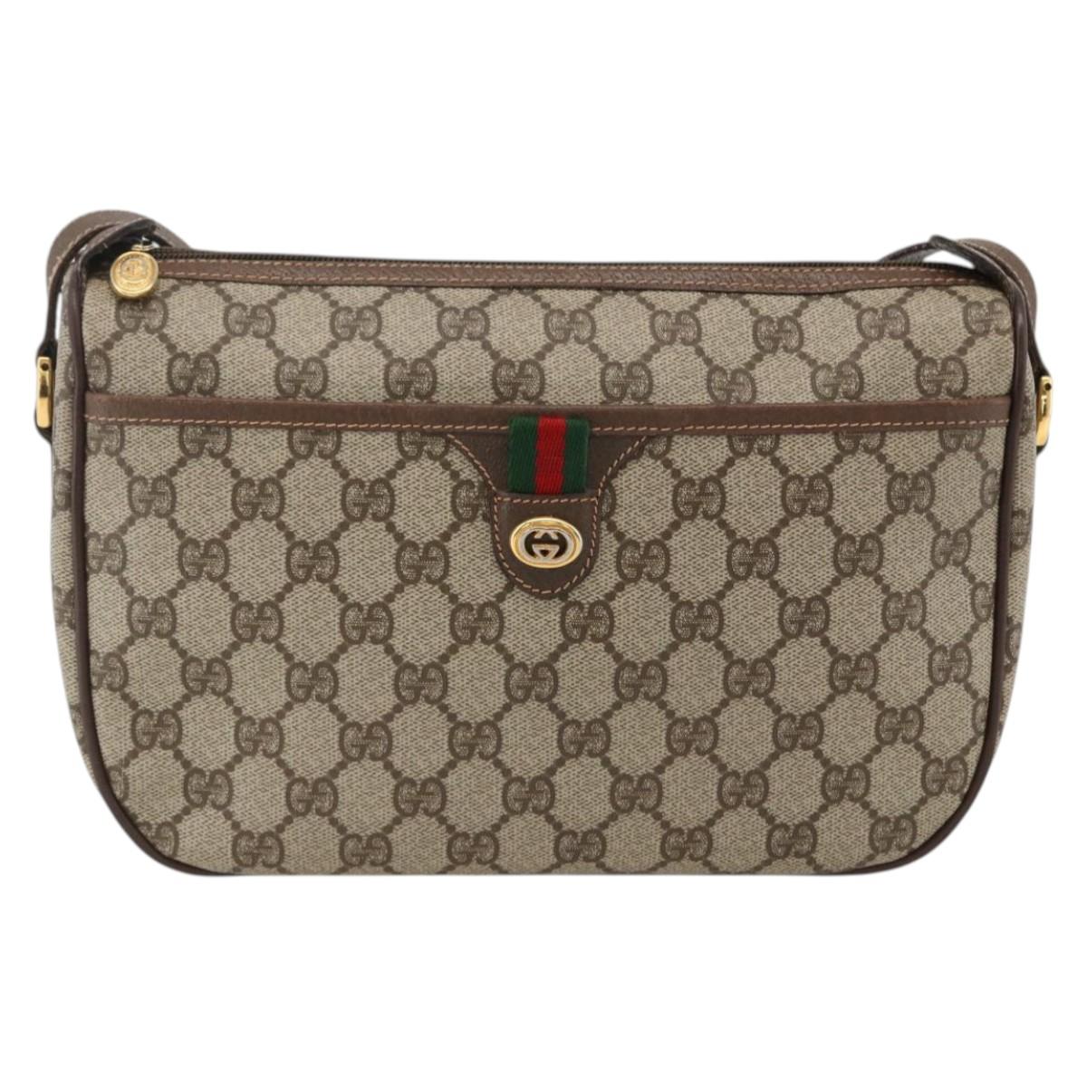 GUCCI GG Supreme Web Sherry Line Bag PVC Beige Gold 89 02 077 Auth LNZ393