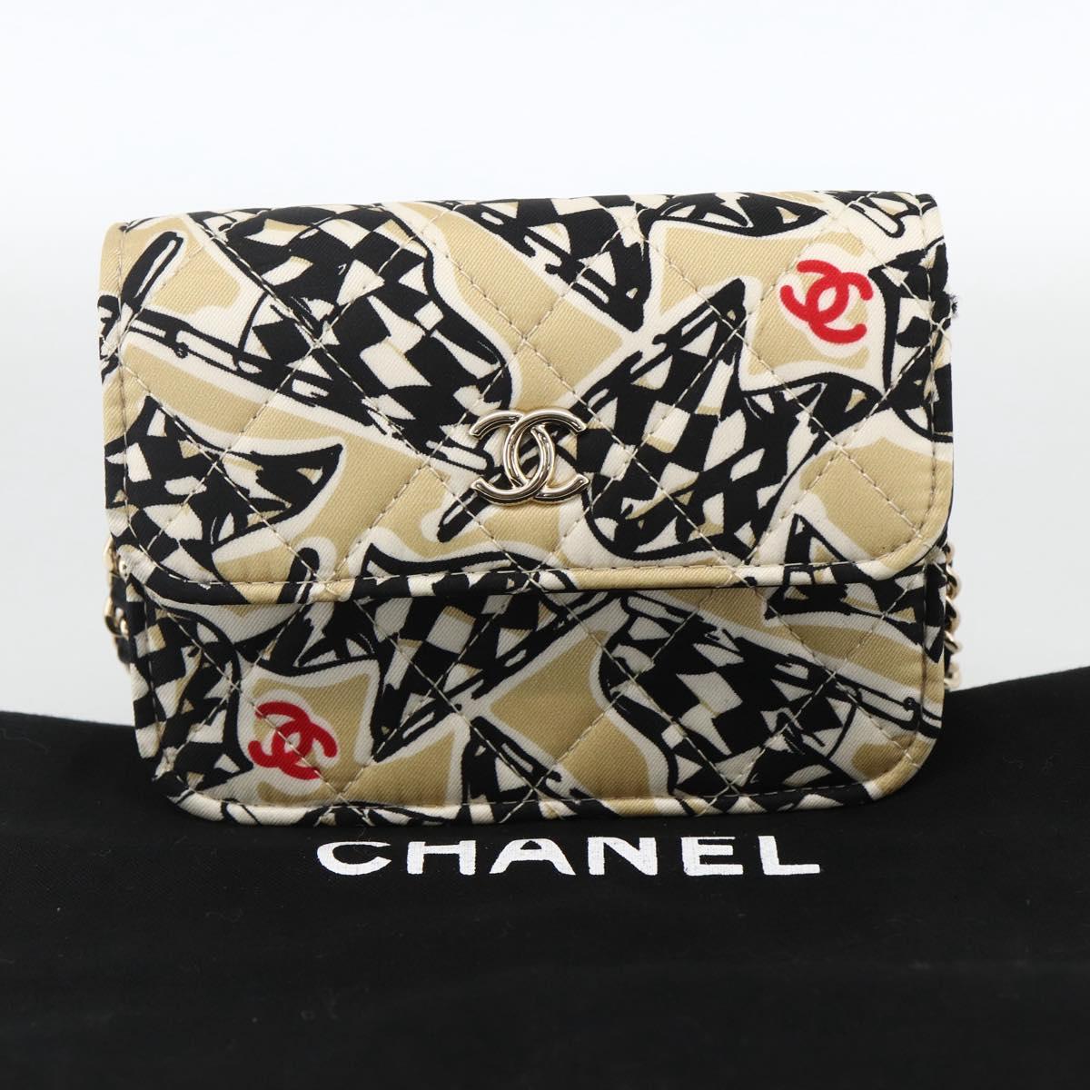 CHANEL Chain Mini Matelasse 12 Shoulder Bag Satin Beige Gold CC Auth LNZ395M