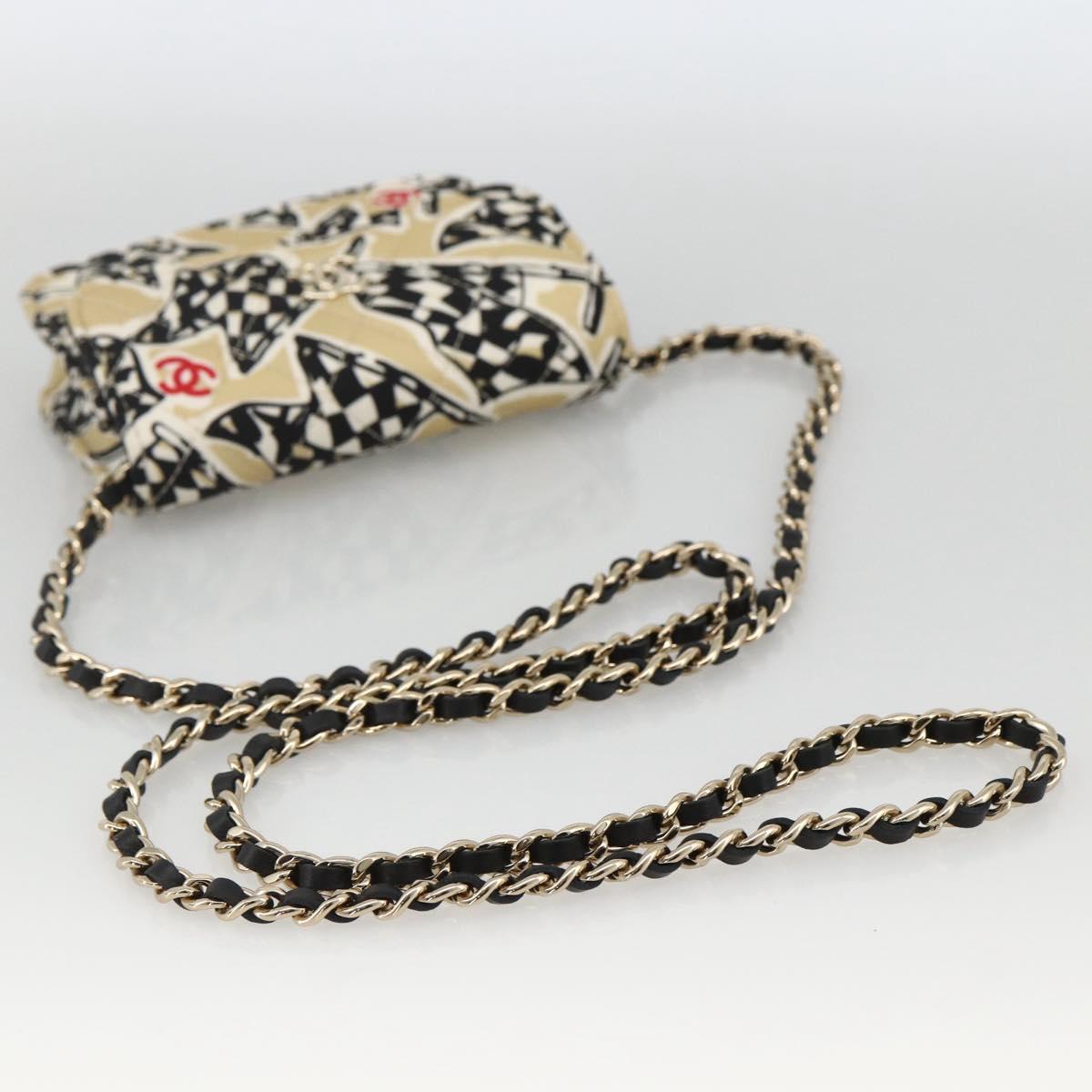 CHANEL Chain Mini Matelasse 12 Shoulder Bag Satin Beige Gold CC Auth LNZ395M