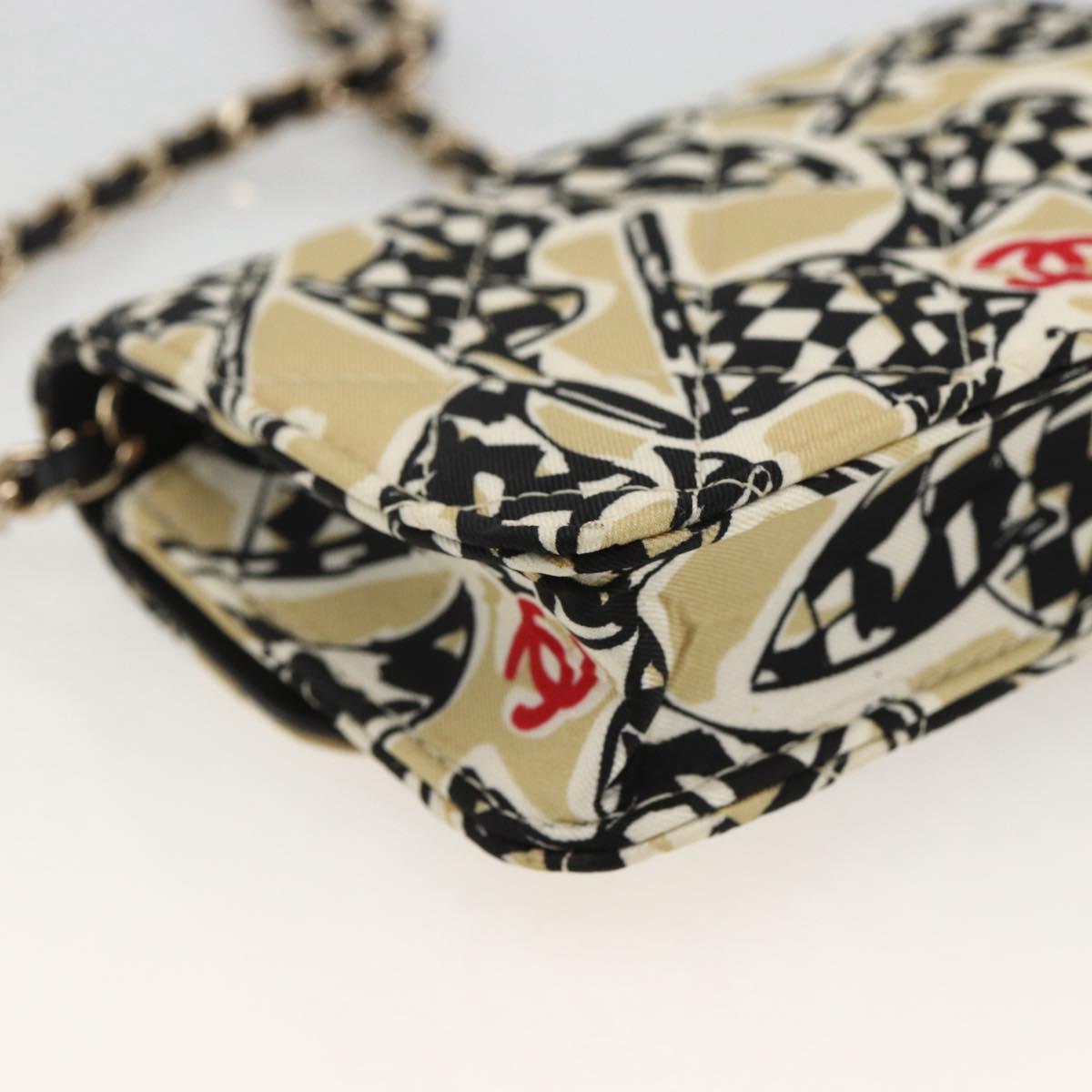 CHANEL Chain Mini Matelasse 12 Shoulder Bag Satin Beige Gold CC Auth LNZ407M